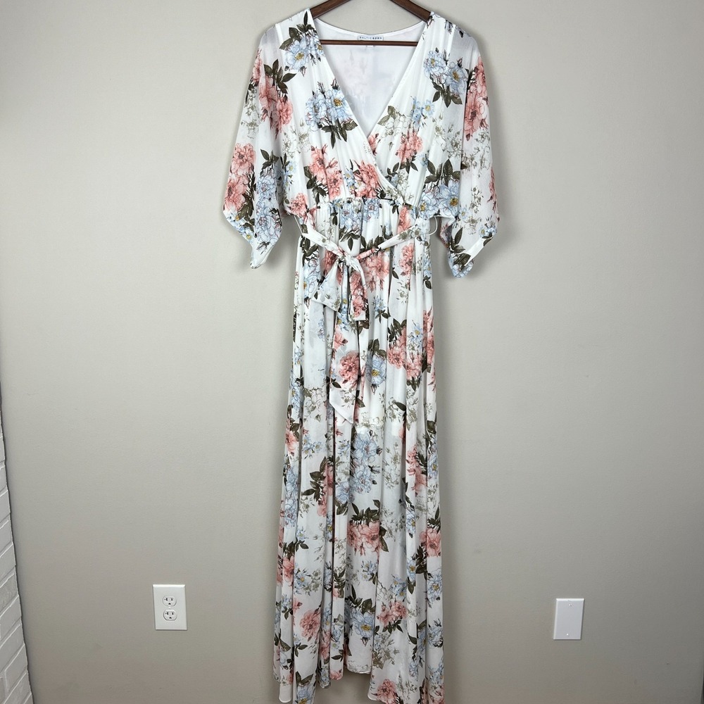 BALTIC BORN Maxi Dress Womens Large White Floral Belted‎ V-Neck Feminine Flowy L - Picture 7 of 16